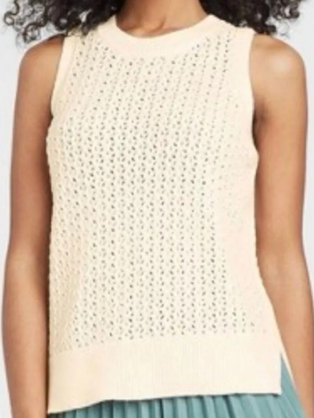 a new day Women's Cream Pointelle Knit Sweater Sleeveless Tank Vest | Large